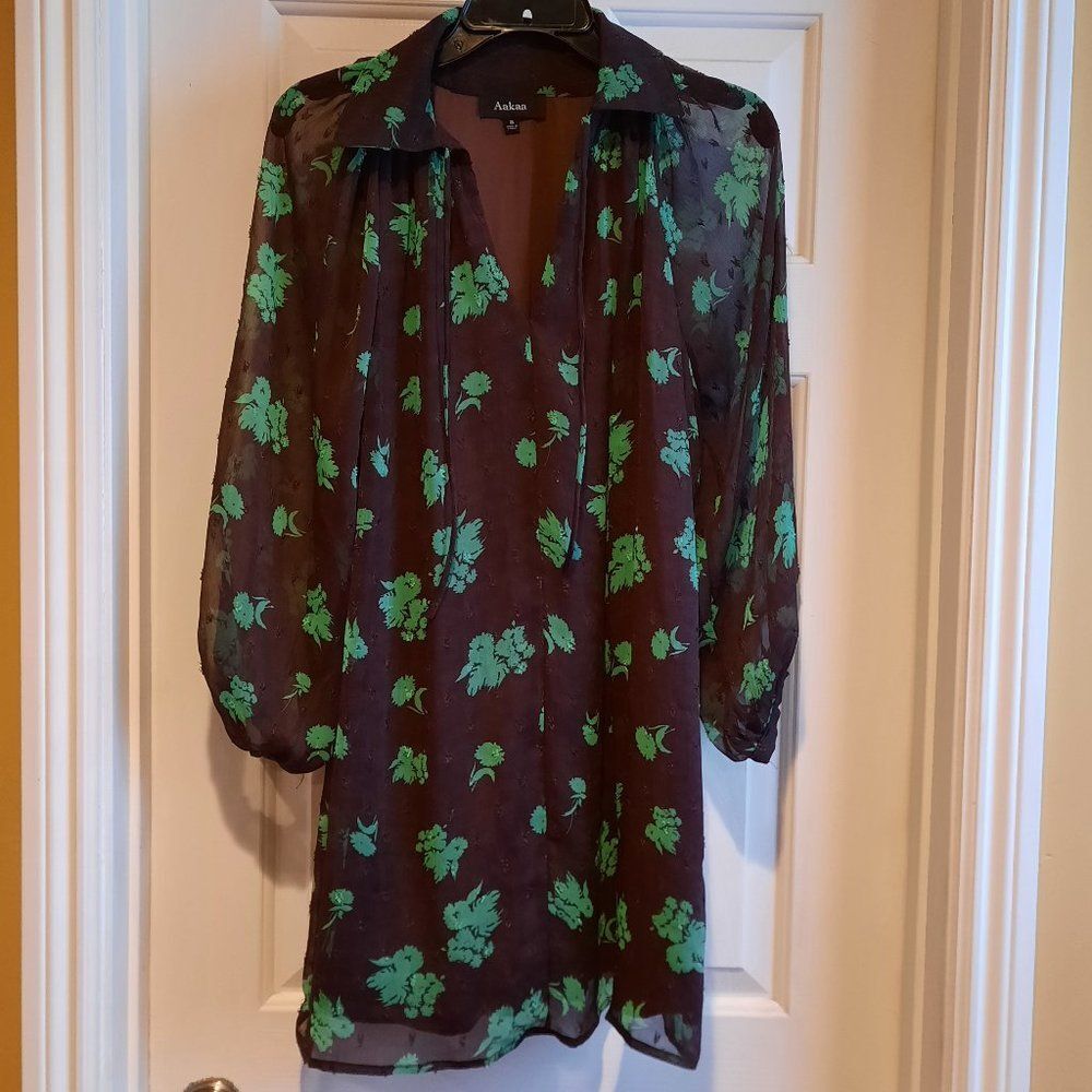 AaKaa Chocolate Mint To Be Mini Sheer Lined Tunic Top Dress  Size Small  XLNT